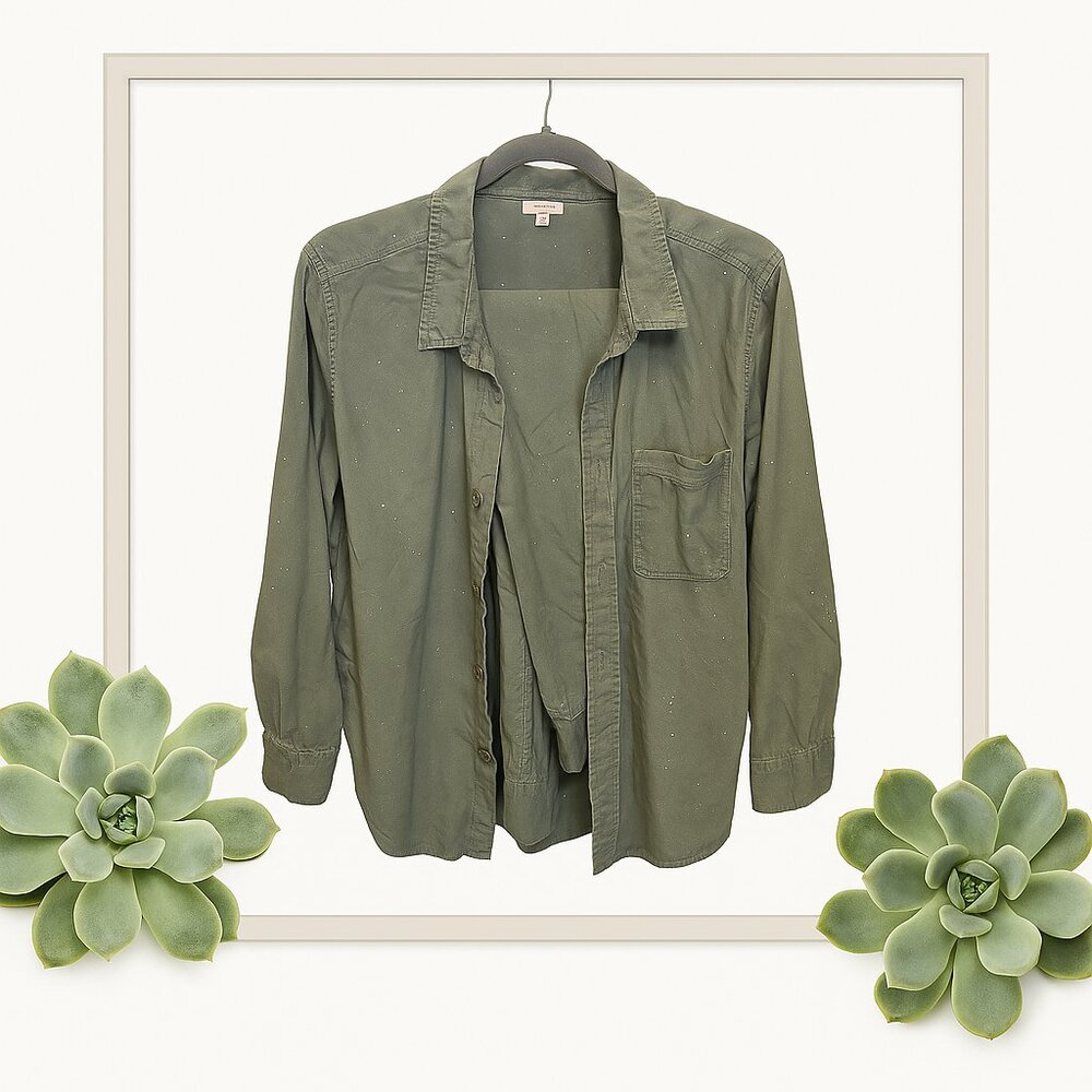 Sage Green Matching Set Paint - Dot w/ Button-Up Tunic And Jogger - Womens XL